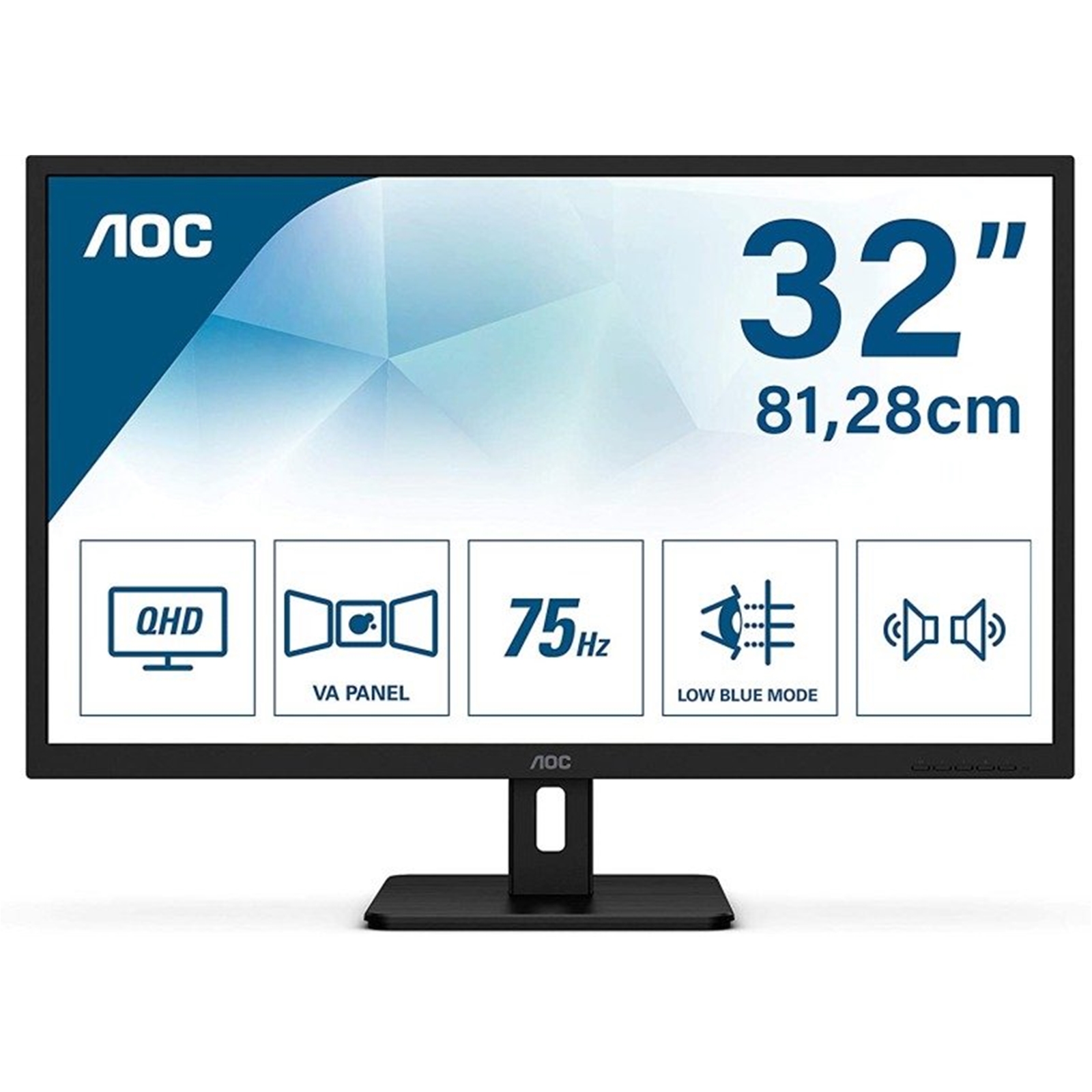 AOC Q32E2N 31.5 Inch IPS Monitor, QHD, 75Hz, 4ms, HDMI, Display Port,  inc Speakers, VESA
